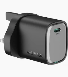 شاحن جداري Green Lion Supra بقوة 33 واط بتقنية GaN ومنفذ USB-C، مزود بقابس ثلاثي الأطراف بريطاني، وكابل USB-C