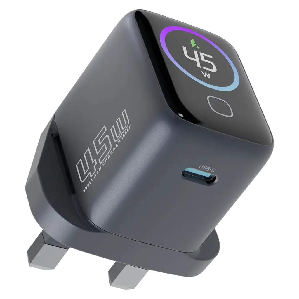 Powerology  VoltFlow 45WType-C Adaptor  with TFT Screen - Grey