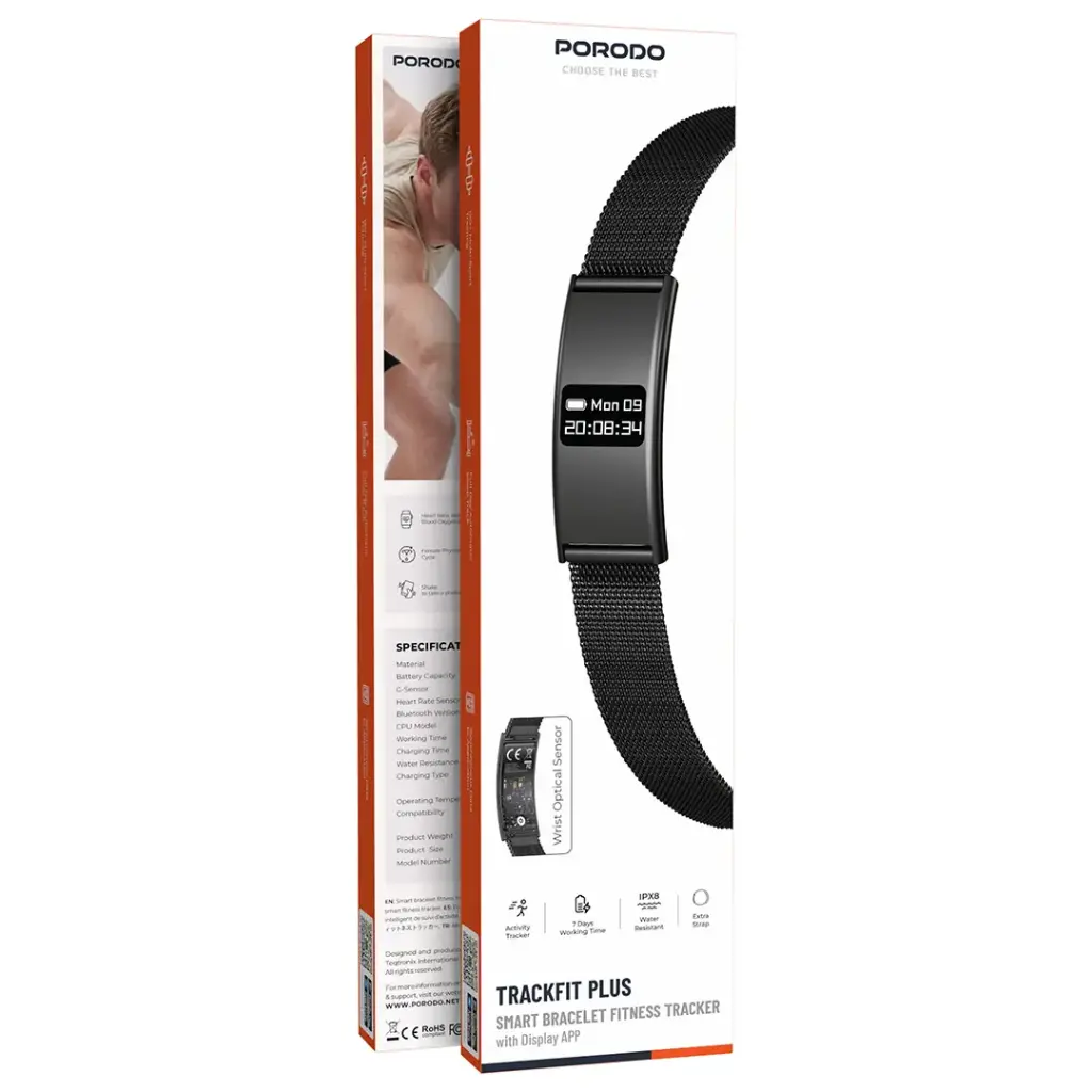 Porodo Slim Smart  Bracelet Fitness Tracker with  Display - Black