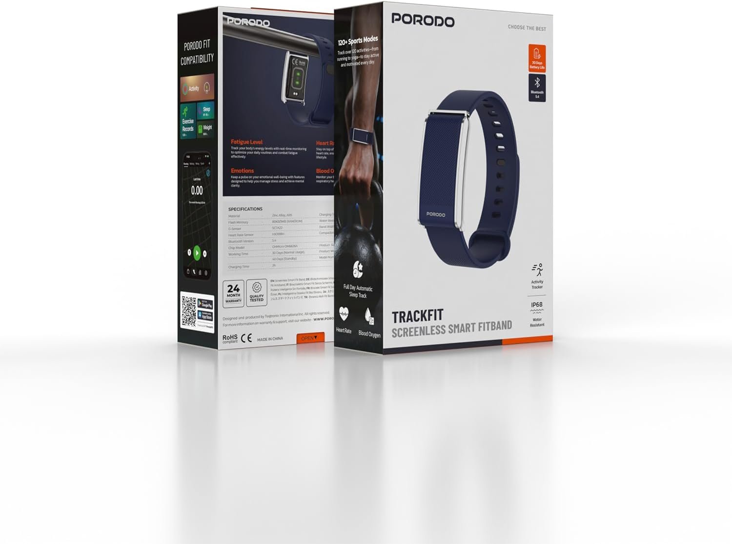 Porodo TrackFit  Screenless Silicone Fitband  Blue  Strap SilverCase -Blue