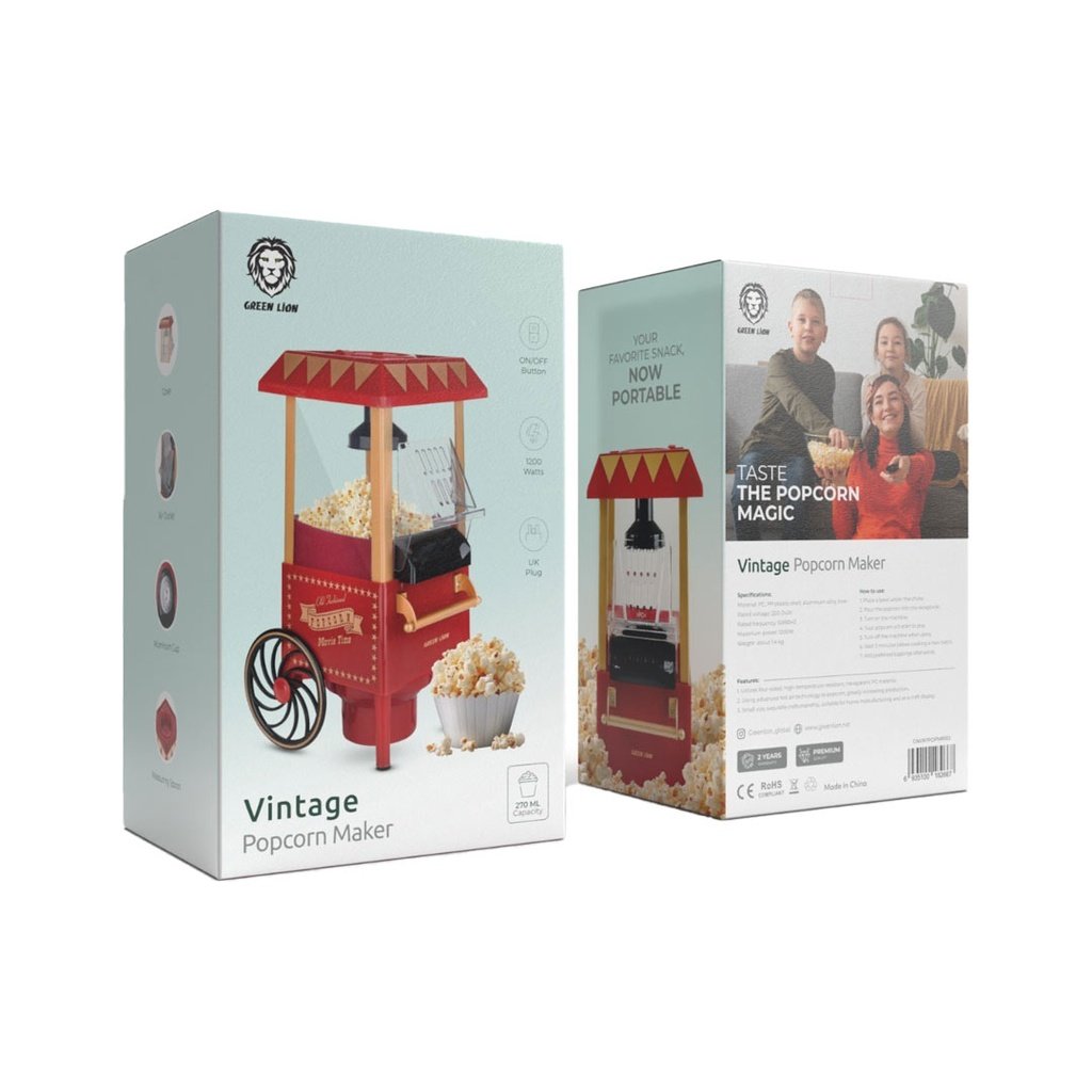 Green Lion Vintage Popcorn Maker, 1200W, 270 ml – Red