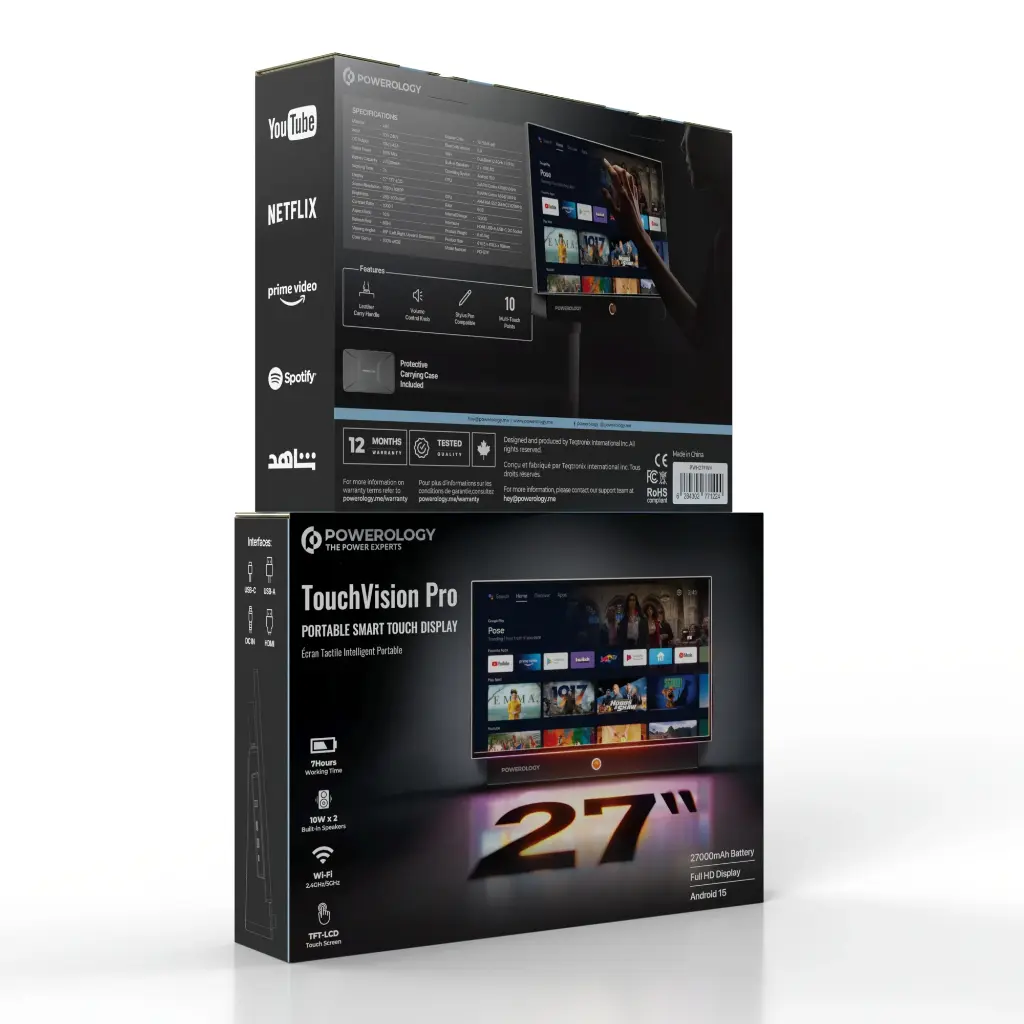 TouchVision Pro 27" Portable Smart Touch Display with Carry Case – Android, 27000mAh Battery, F