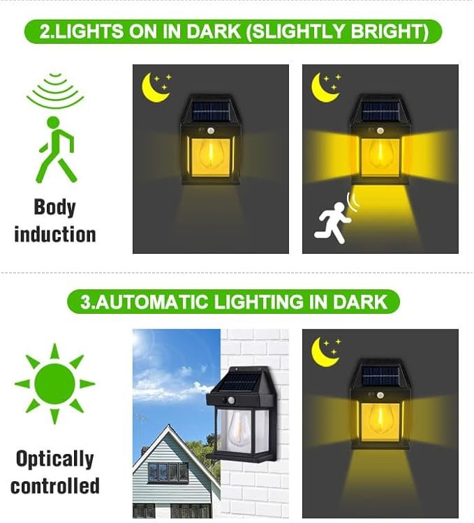 Black Outdoor Solar Motion Sensing Exterior Wall Lamp 1W
