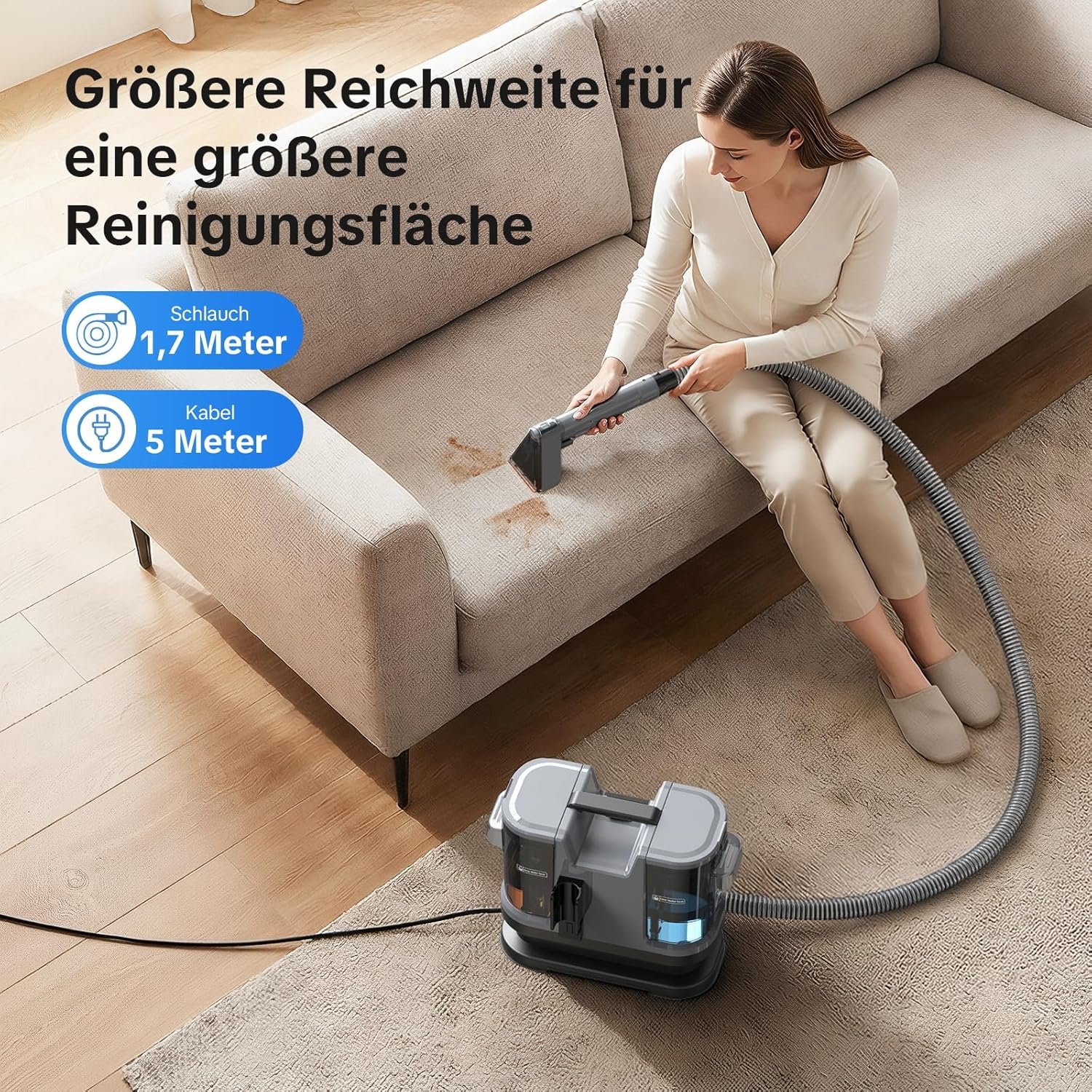 Cleaner 3 in 1 1650w Portable Carpet Cleaner with Self Cleaning and Long Hose for Carpets, Sofas and