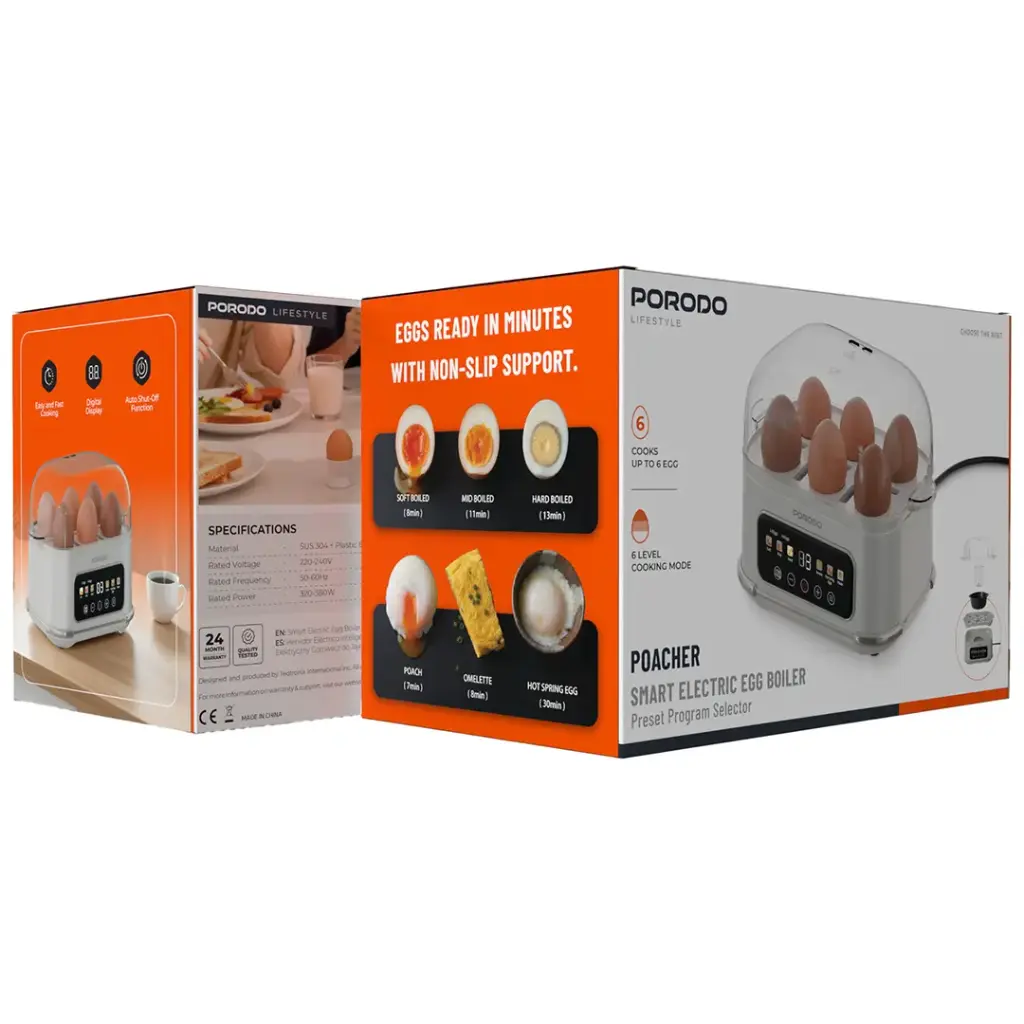 Porodo Lifestyle Poacher Smart Electric Egg Boiler with Program Selector - White