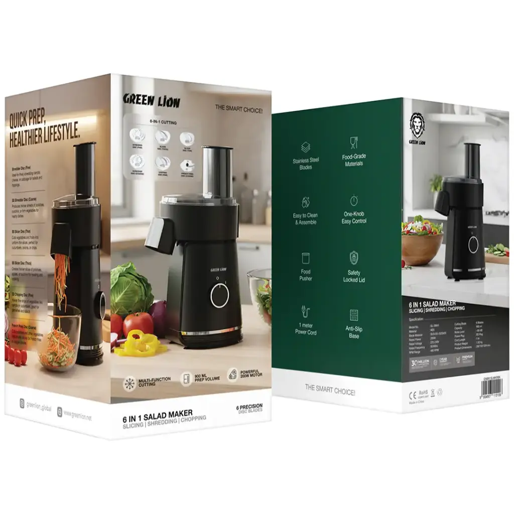 Green Lion 6-In-1 Salad Maker with Slicing &amp; Shredding &amp; Chopping - Black