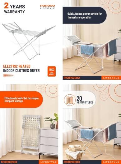 Electric Heated Indoor Clothes Dryer - Silver