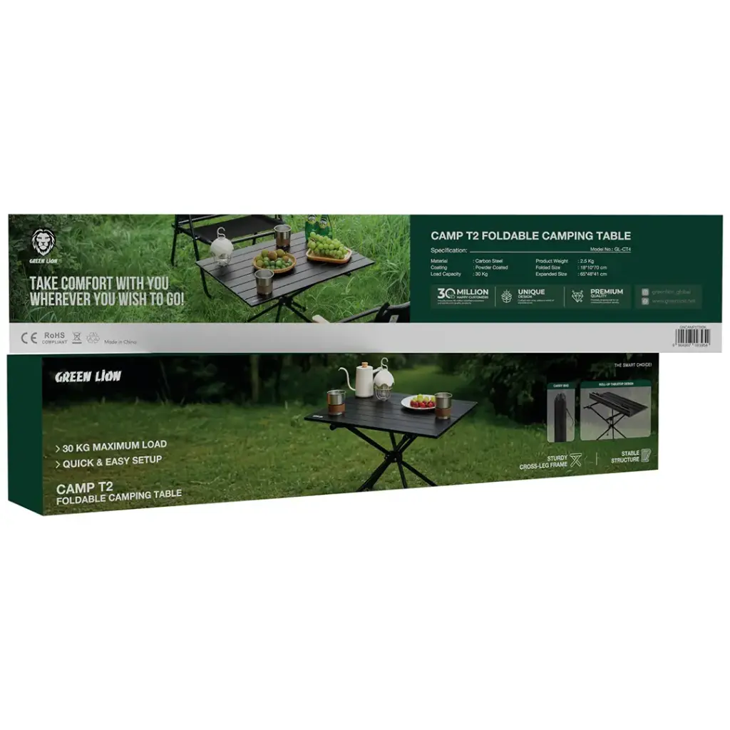 Green Lion CAMP T2 Foldable Camping Table - Black