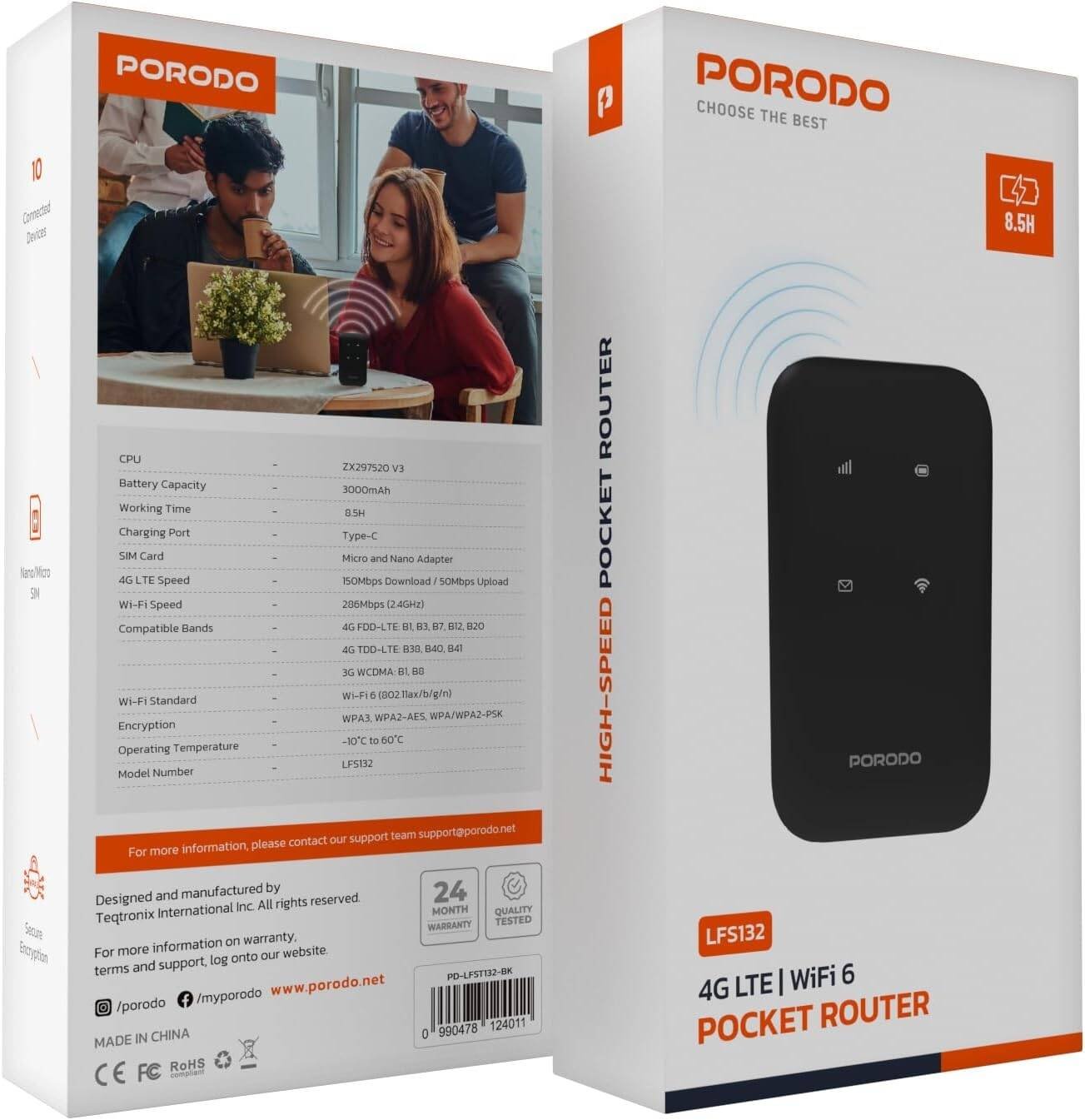 Porodo MIFI 4G Wireless Router 3000mAh