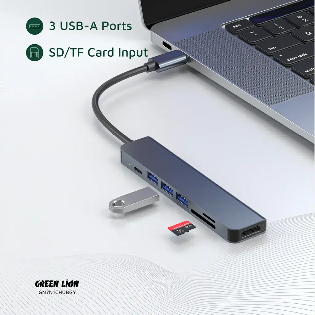 Green Lion 7 in 1 USB-C HUB - Gray