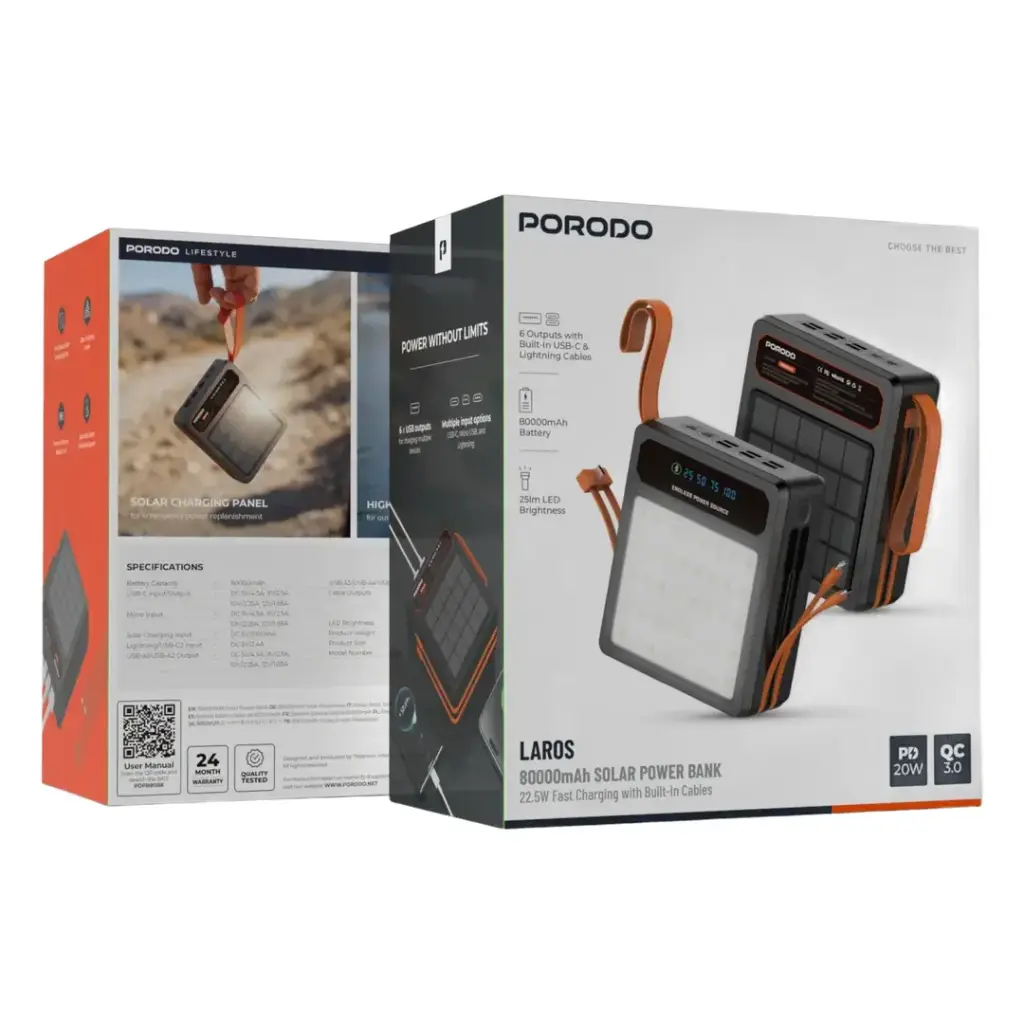 Porodo Solar Powerbank 120000mAh with LED light