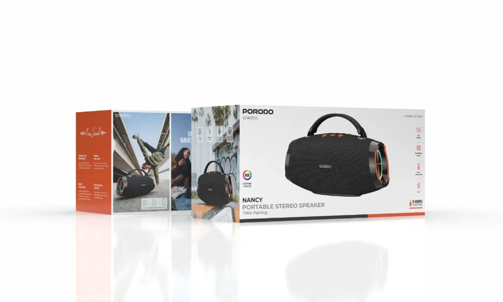 Porodo Soundtec Nancy Portable Stereo Speaker TWS Pairing - Black