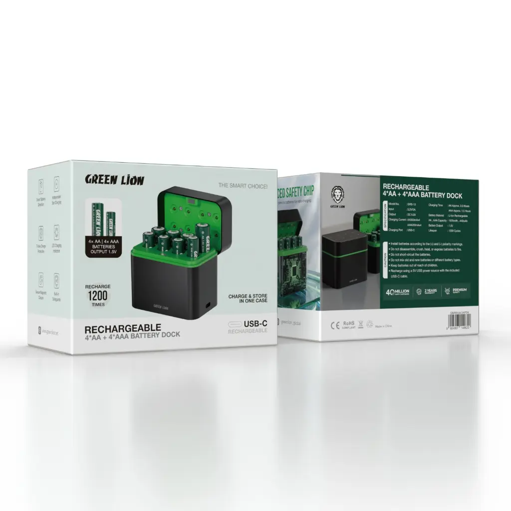 Green Lion RECHARGEABLE 4*AA + 4*AAA Battery Dock USB-C