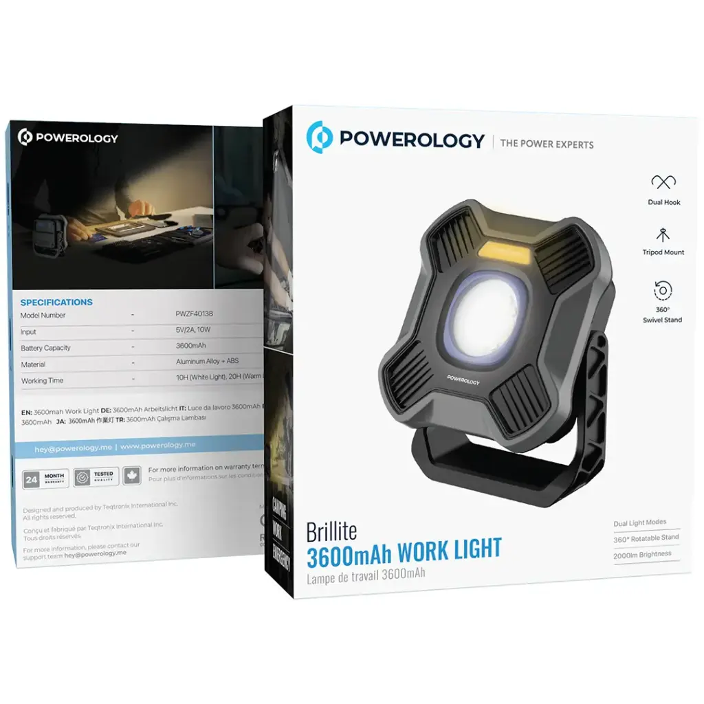 Powerology Brillite 3- Mode Work Light with 4000mAh Battery