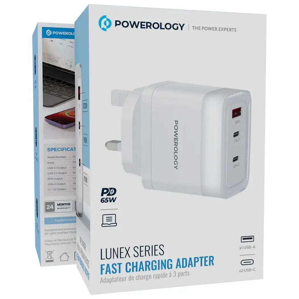 Powerology Lunex Series Fast Charging Adapter 65w- Blue