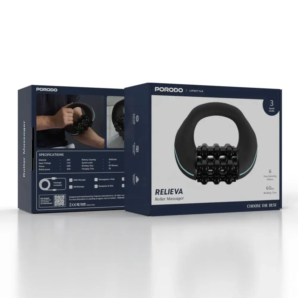 RELIEVA Lifestyle Roller Massager With 3 Speed Rotation- Black