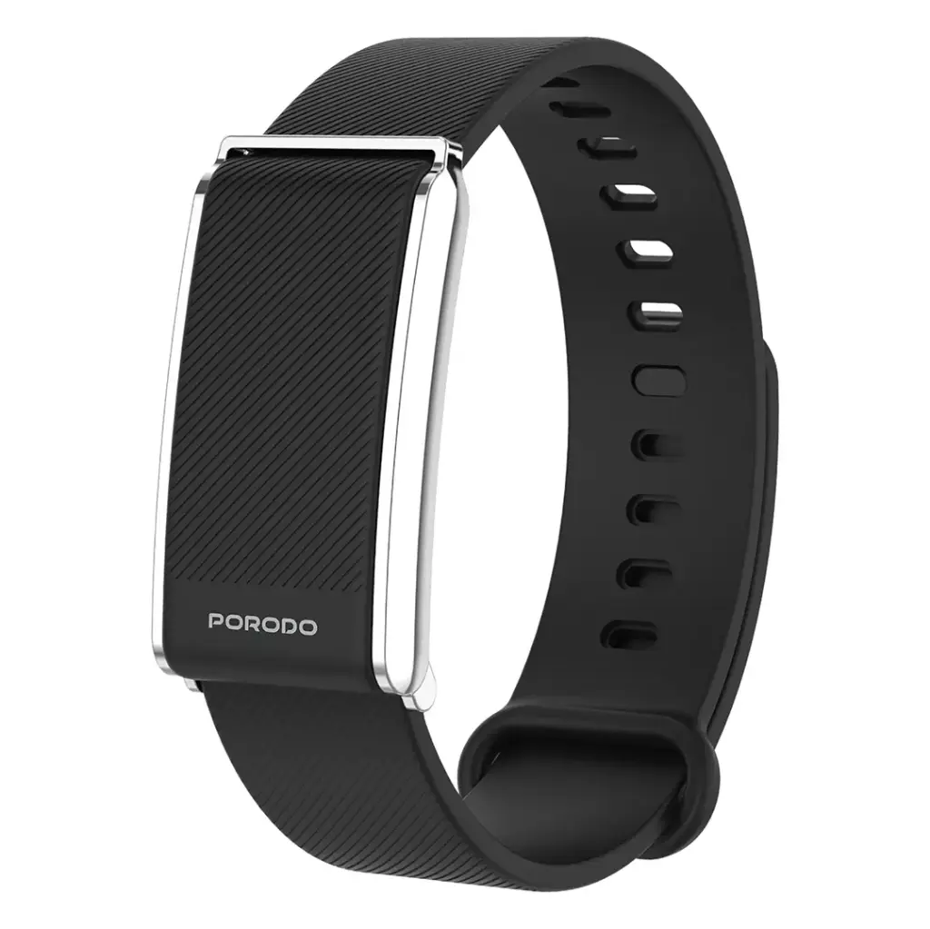 Porodo TrackFit  Screenless Fitband with Black and  Orange Strap Silver Case