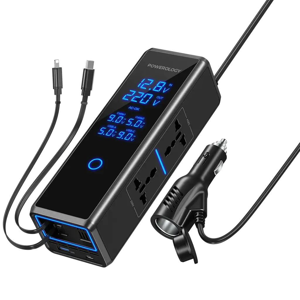 Powerology 300W Car Power Inverter with Retracter Cable