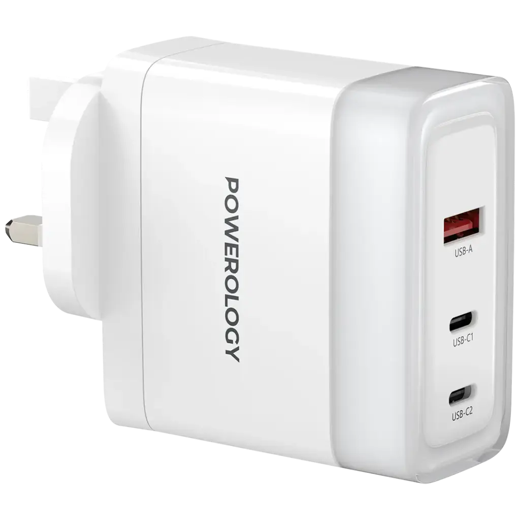Powerology Lunex Series 3-Port Fast Charging Adapter 100w - White